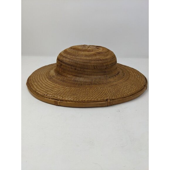 Vintage Asian Woven Rattan Rickshaw Rice Paddy Hat 14\
